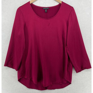 EILEEN FISHER Blouse S Small Silk Satin Crepe Back Top Scoop Neck 3/4 Sleeve Red
